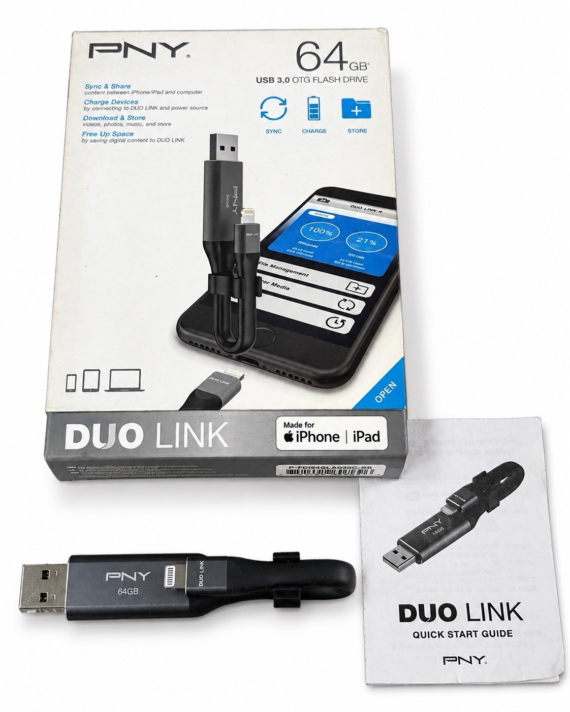 PNY 64GB Duo Link Lightning to USB 3.0 OTG Flash Drive for iPhone iPad iOS