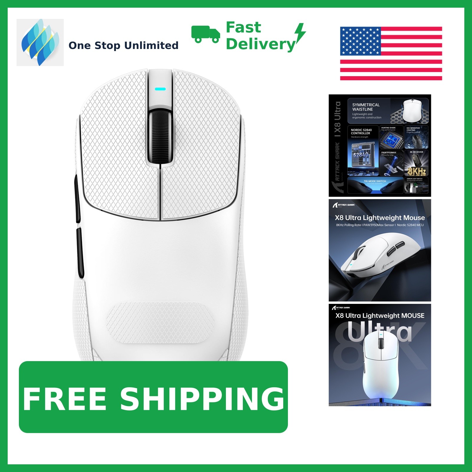 Attack Shark X8 Ultra Wireless Mouse White Tape