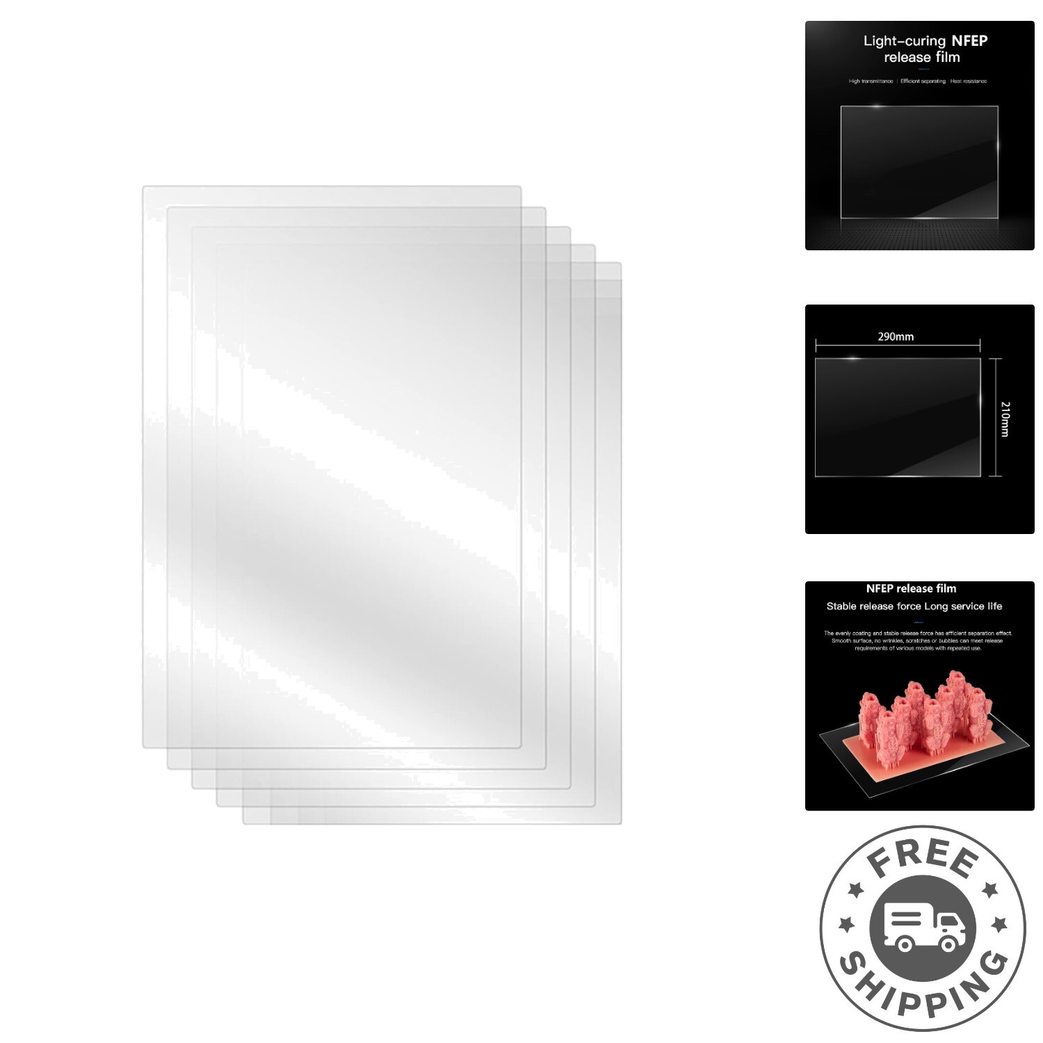 5PCS nFEP Film for Resin 3D Printers - Exceptional Light Transmittance & Quality
