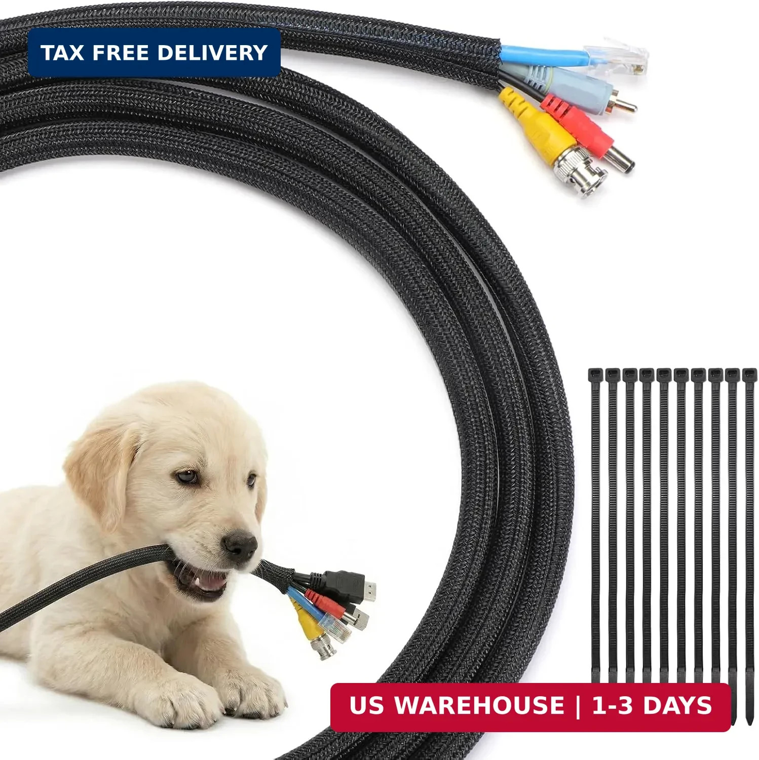 10ft - 1/2 inch Cable Sleeve Cord Protector, Split Braided Wire Loom Tubing for