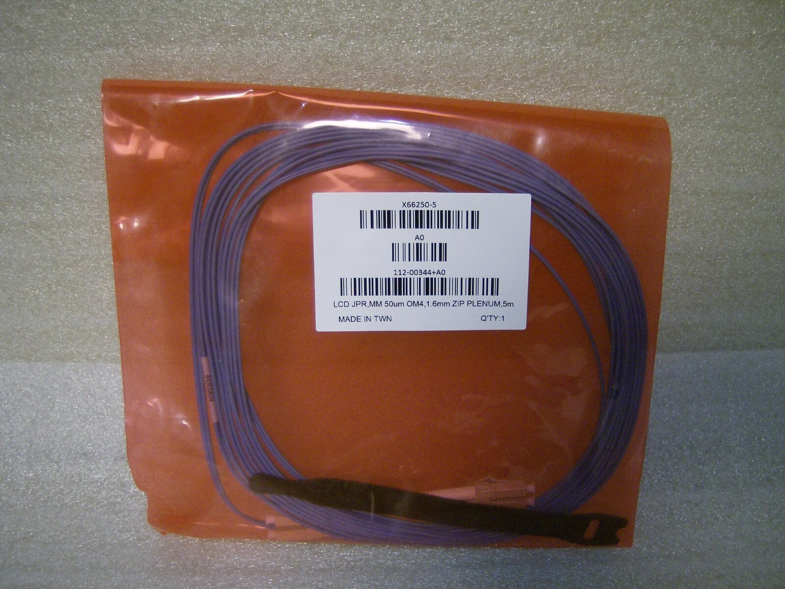 Lot (2) NEW NetApp X66250-5 LCD JPR,MM 50um OM4, 1.6mm Zip Plenum, 5m Fiber