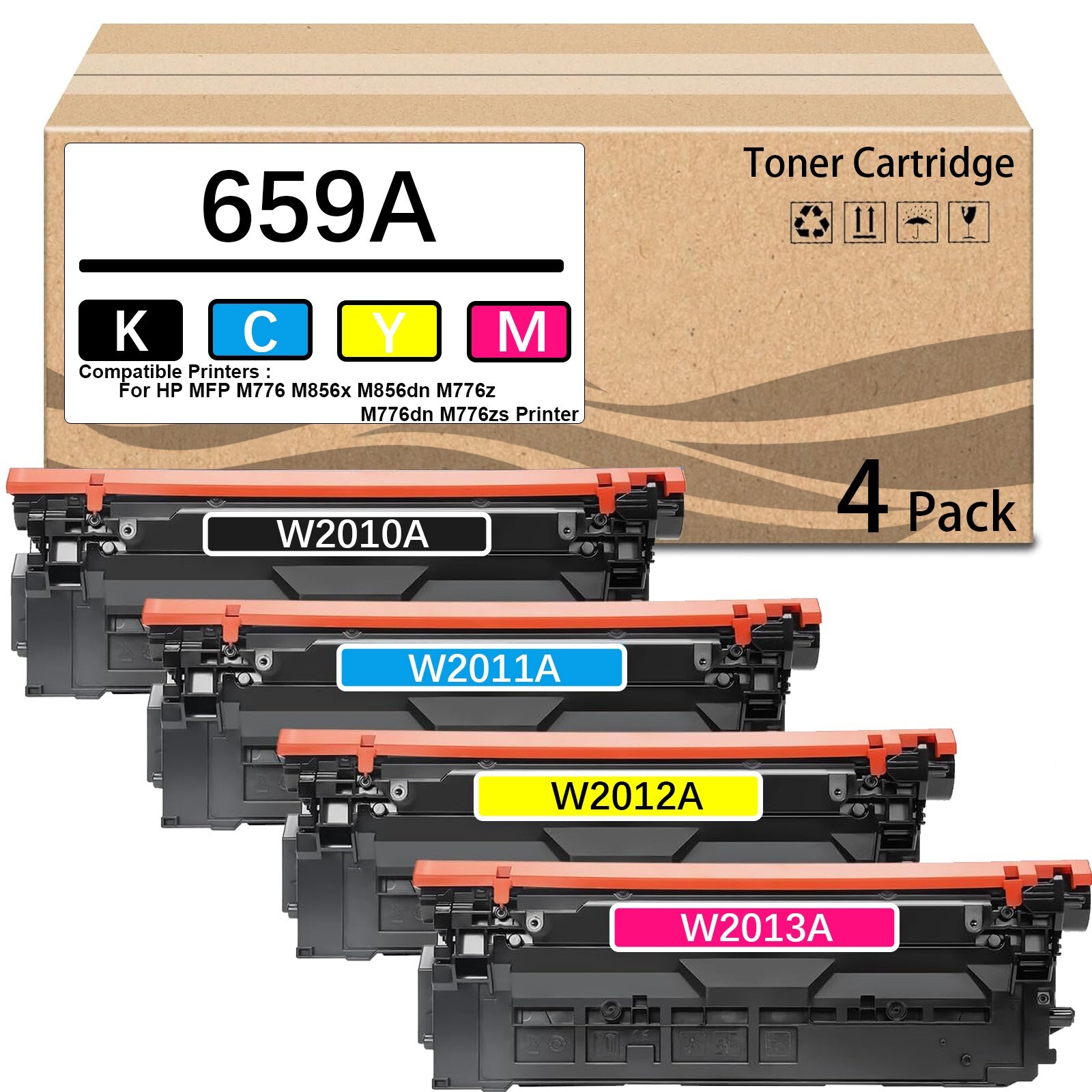 4 Pack 659A Toner Cartridge Replacement for W2010A W2011A W2012A W2013A