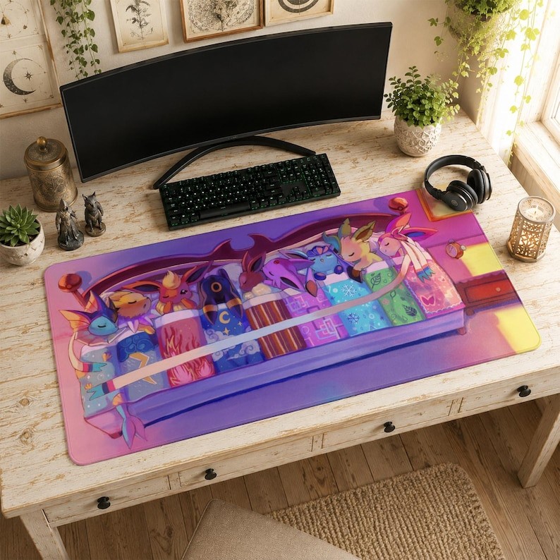 Eeveelutions Sleeping Pokemon Eevee Pastel Gaming Mouse Pad Desk Accessories