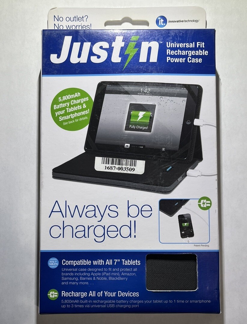 Justin RECHARGEABLE POWER CASE Universal Fit for All 7" Tablets & Smart Phones