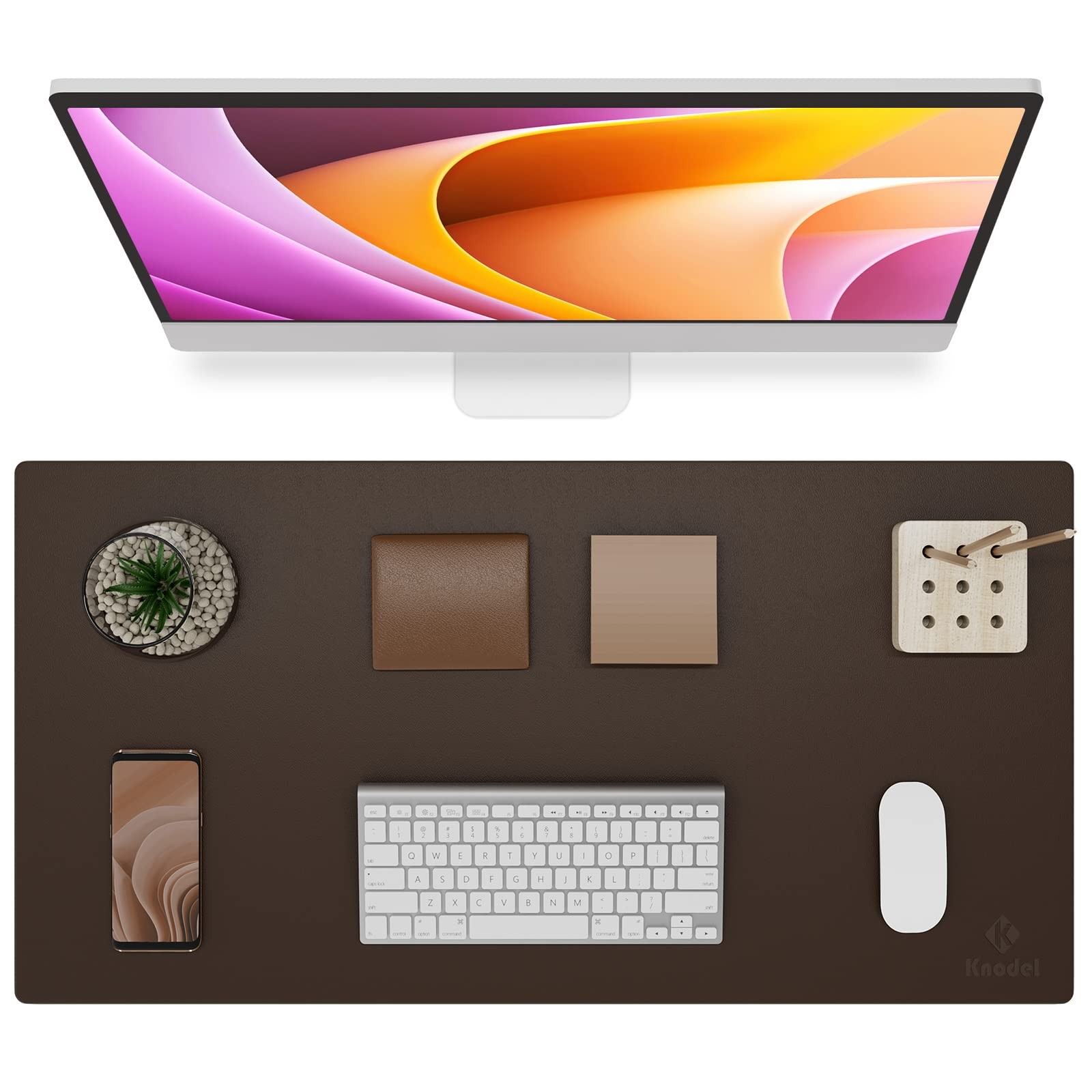 1 PCS Brown 31.5x15.7 Inch PU Leather NonSlip Mouse Keyboard Desk Pad Mat