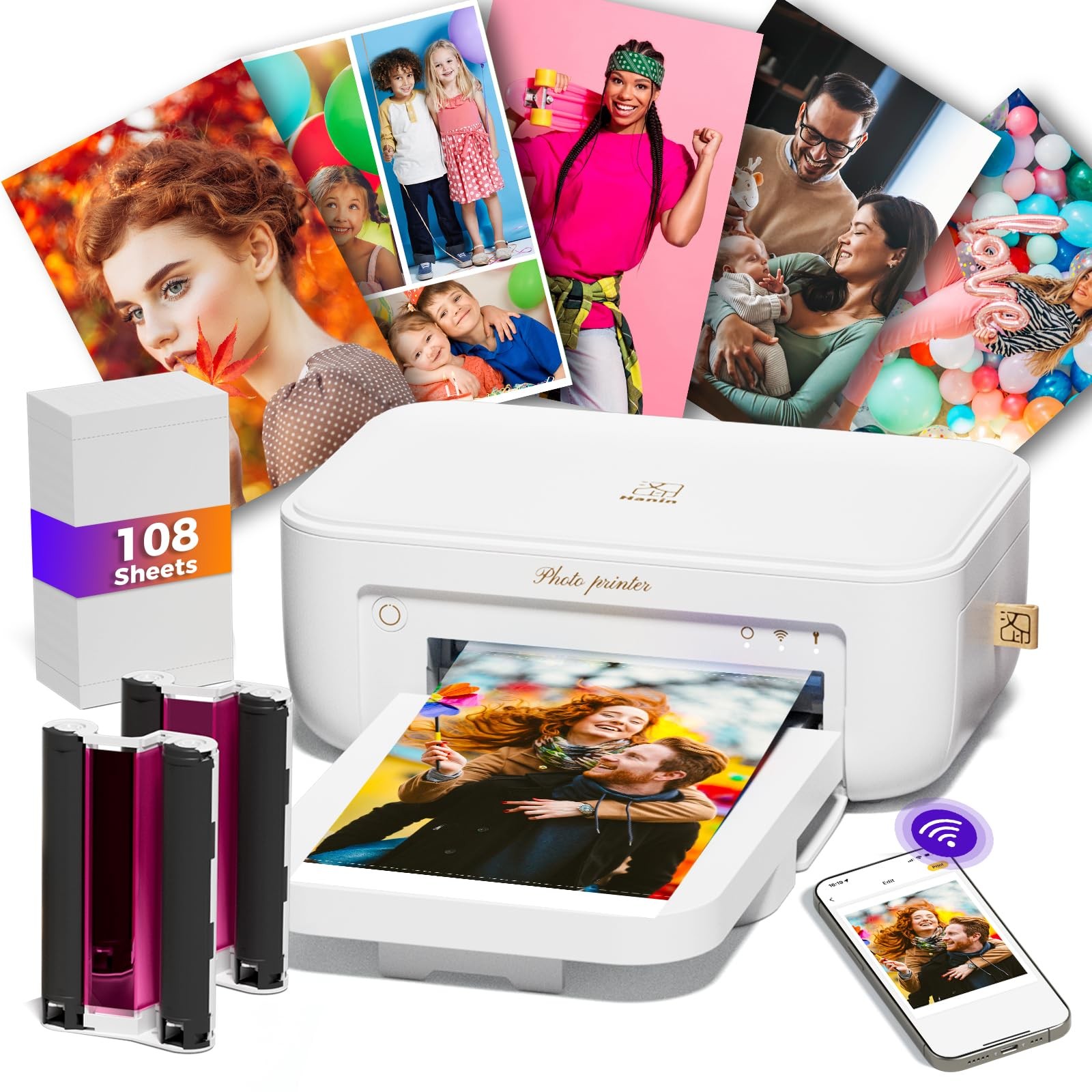 HPRT Photo Printer 4x6 with 108 Sheet Photo Paper& 2 Ribbon