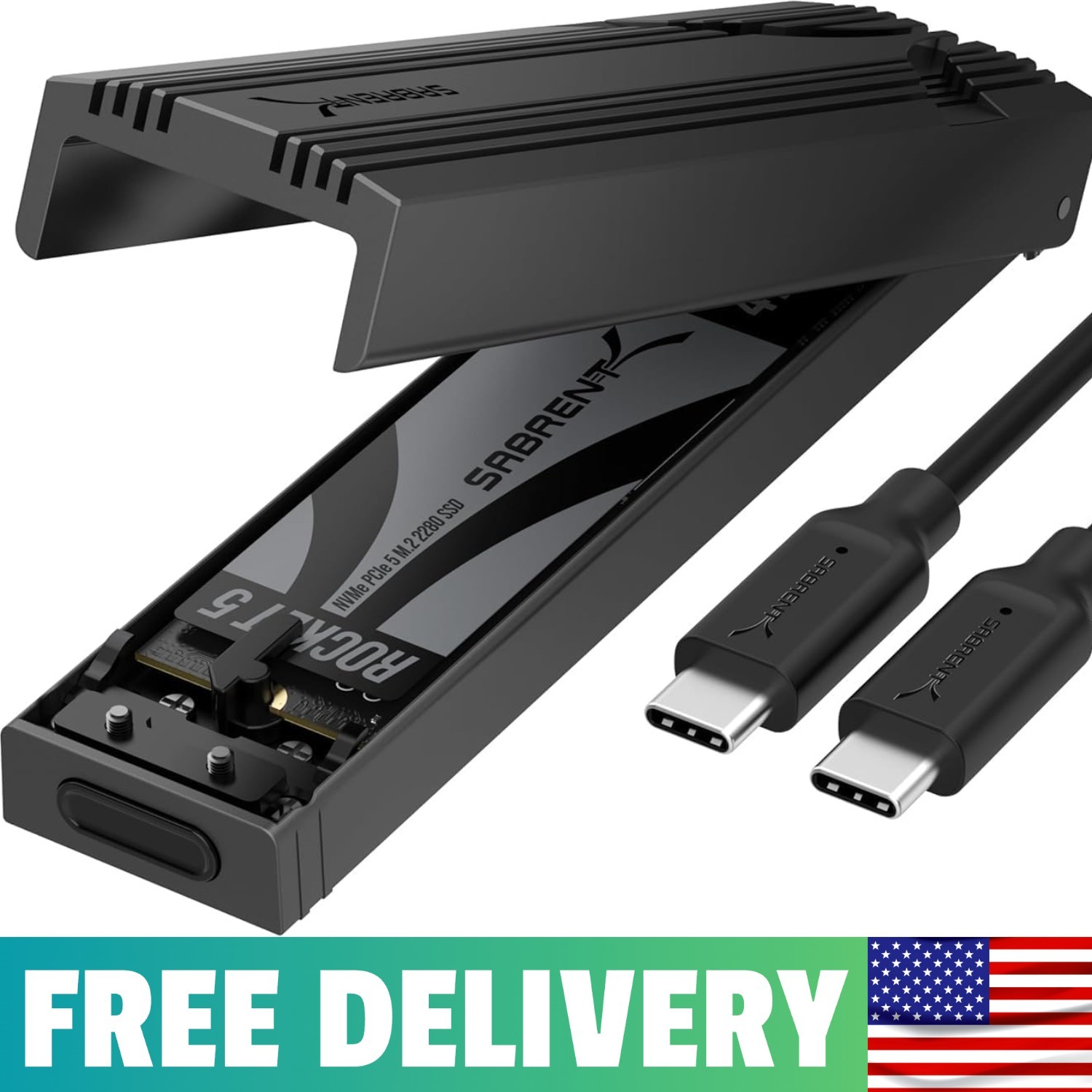 SABRENT USB C Nvme Enclosure, Tool-Free M.2 SSD Case for 2230-2280, 10Gbps USB 3