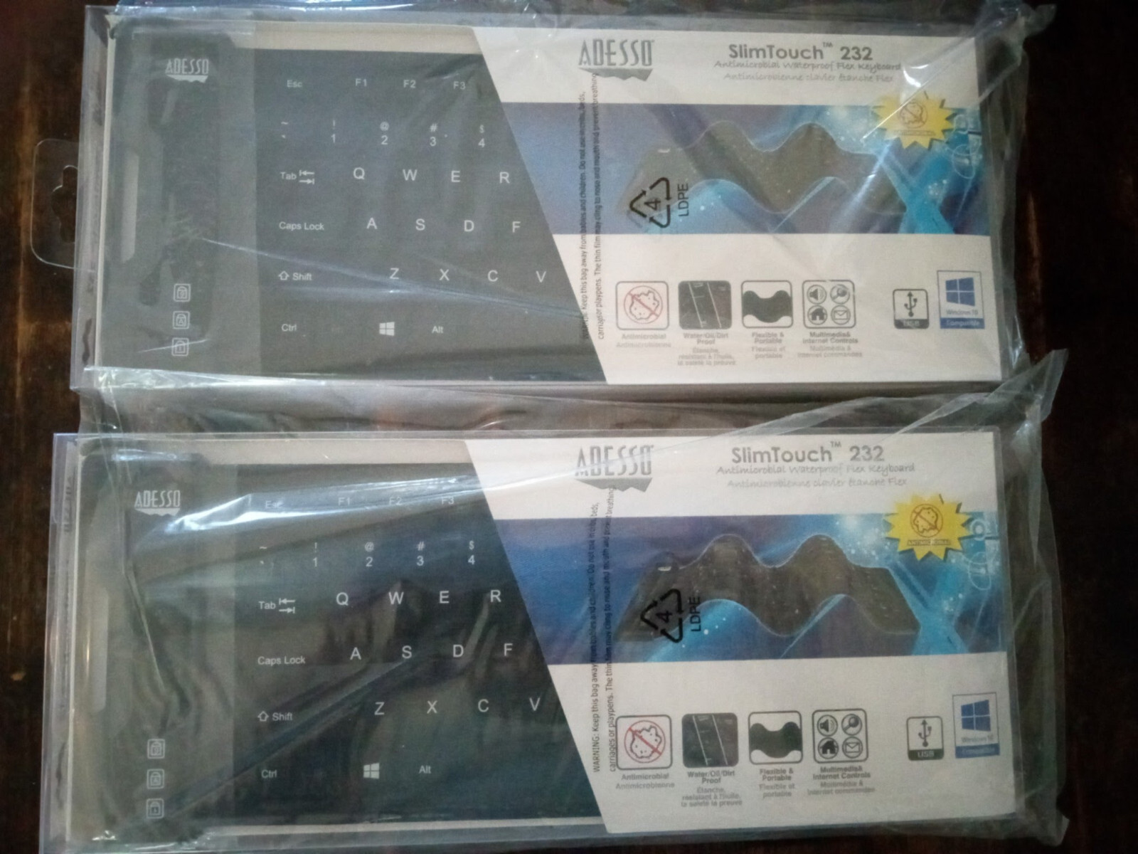 Adesso SlimTouch 232 Antimicrobial Waterproof Flex Keyboard BRAND NEW - Lot of 2