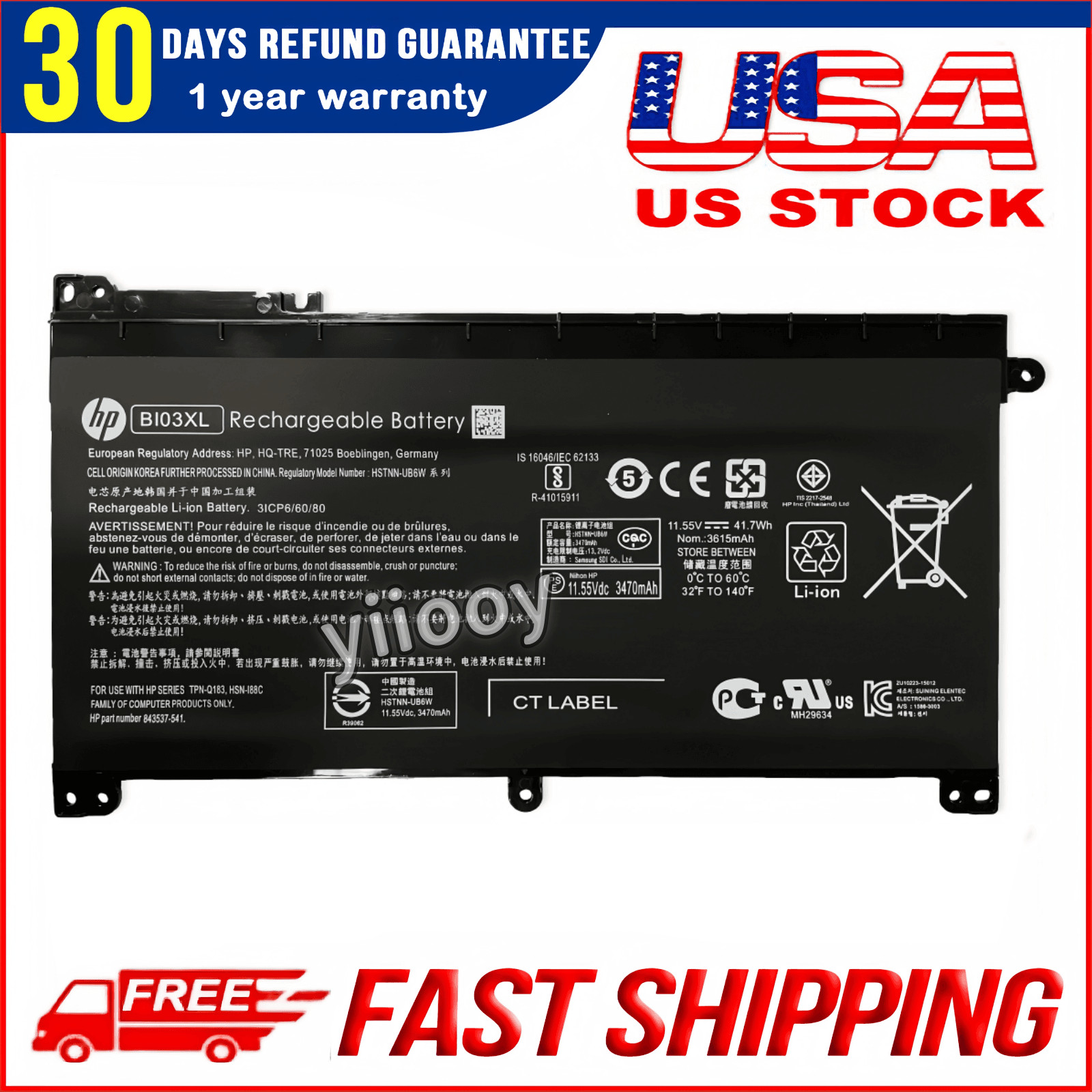 BI03XL Genuine Battery For HP Pavilion X360 M3-U 13-U 843537-541 Stream 14-AX