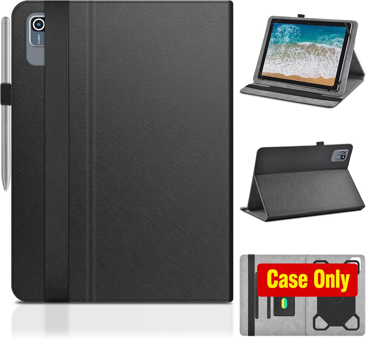 Case for 10 inch Tablet, 2-Angle Viewing Stand, 3 Card Slots, Universal Fit