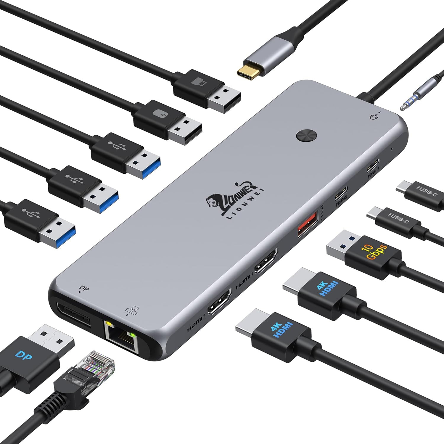 13 in 1 USB C Docking Station - Dual Monitor, Triple Display, 8 USB C/A Ports, E