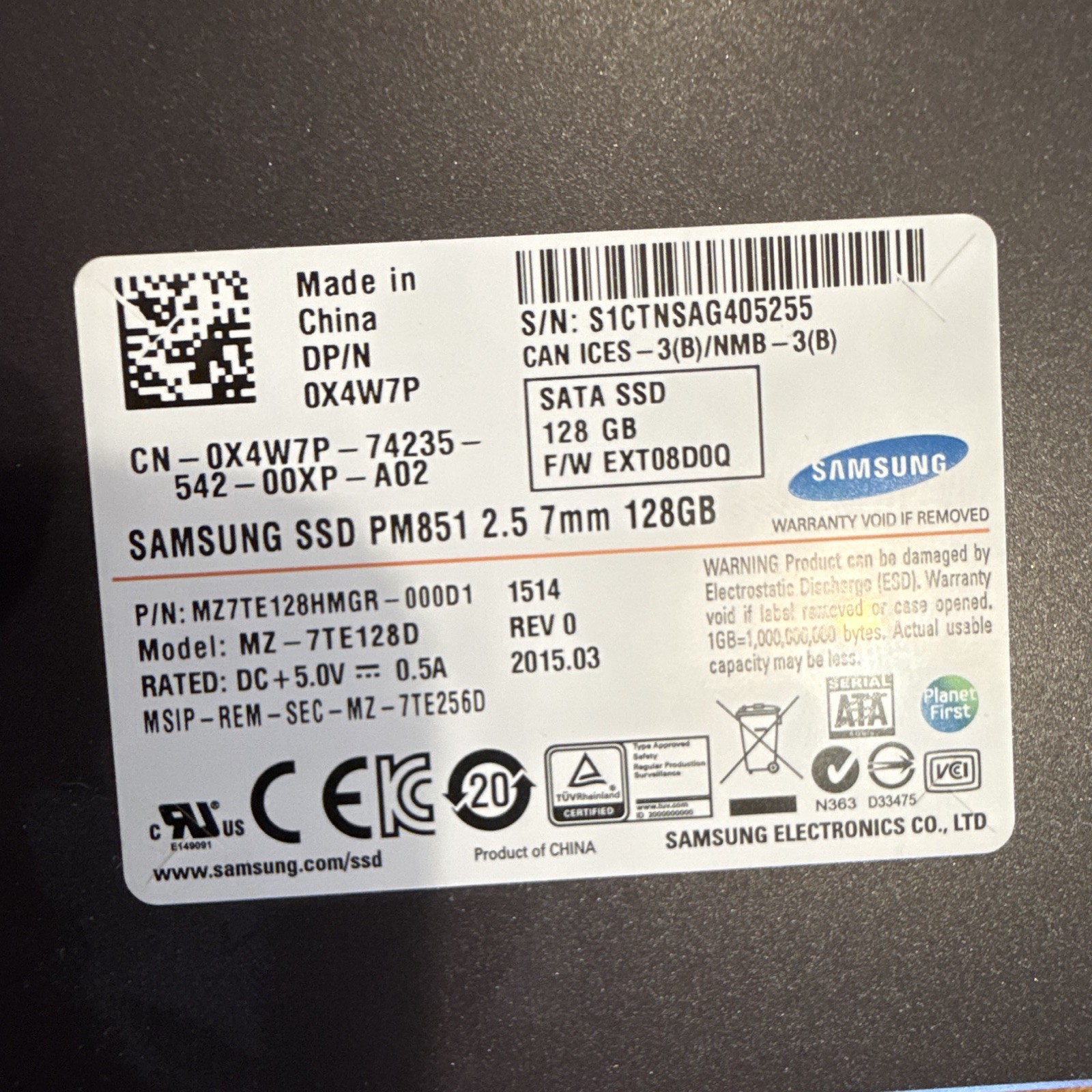 Samsung PM851 128GB 2.5in SATA III Internal SSD TRIM MZ-7TE128D