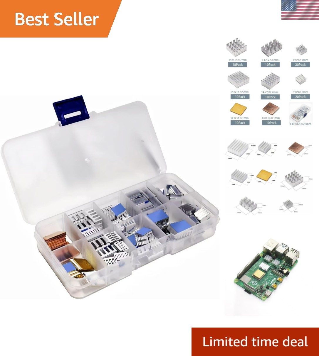 100 PCS Raspberry Pi Heatsink Kit with Conductive Adhesive for  Cooling