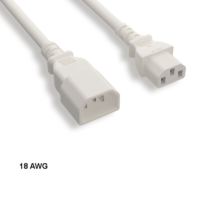 LOT 10pcs White 10ft 18AWG Color Power Cable IEC60320 C13 to IEC320 C14 10A/250V