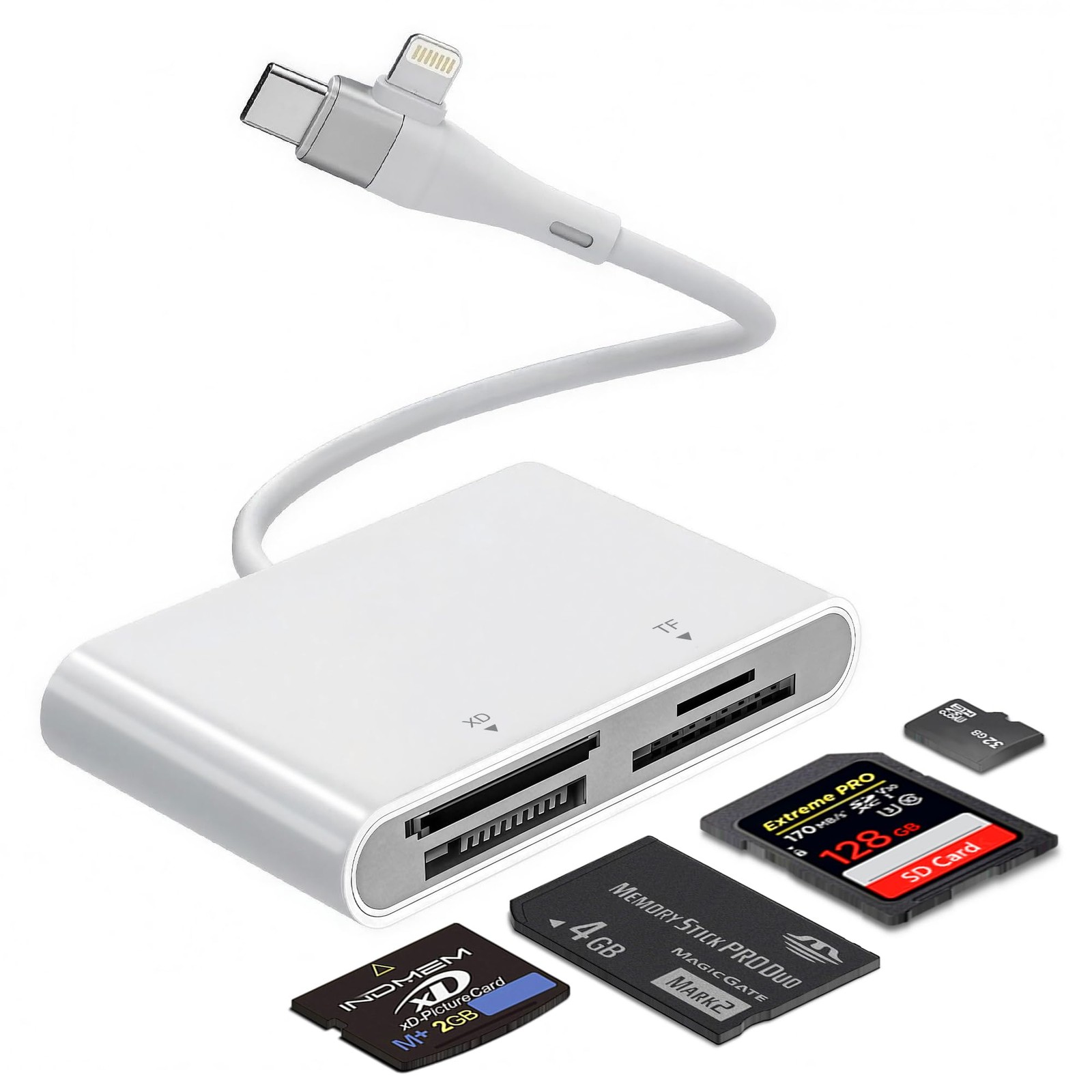 Memory Stick Pro Duo Adapter for Lightning/USB-C - 4-in-1 Multi Memory Card R...