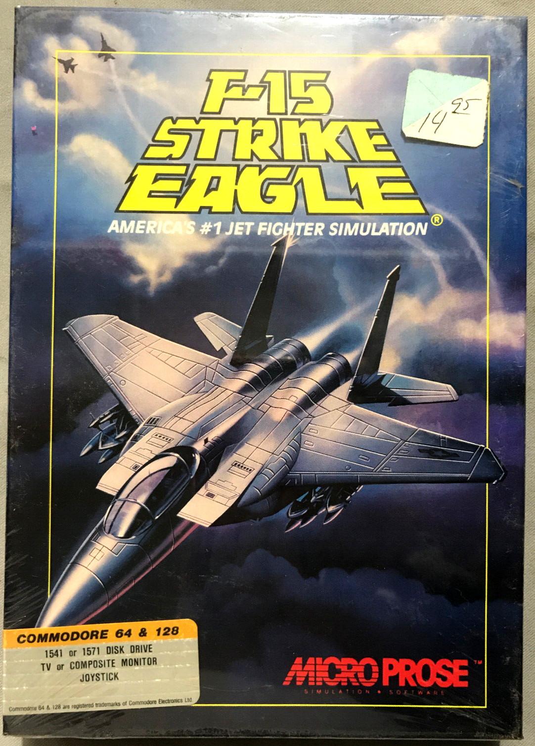 Rare NIB F-15 Strike Eagle Jet Fighter Simulation Commodore disk Microprose 1985