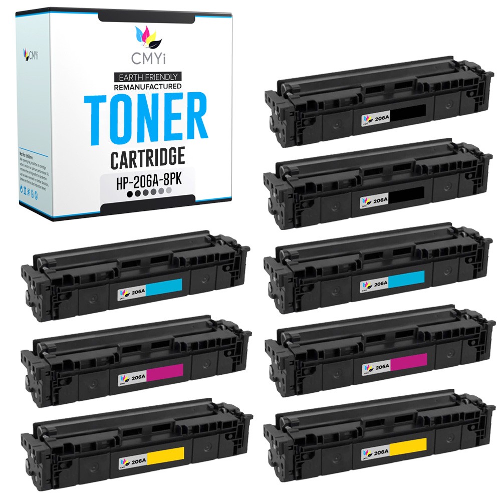 8-Pack CMYi Replacement 206A Printer Toner for HP Color LaserJet Pro MFP M283cdw