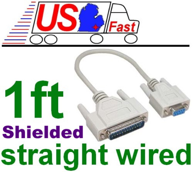 1ft short DB25pin Male~DB9 Female Serial/RS232 COM Port Cable Printer Adapter
