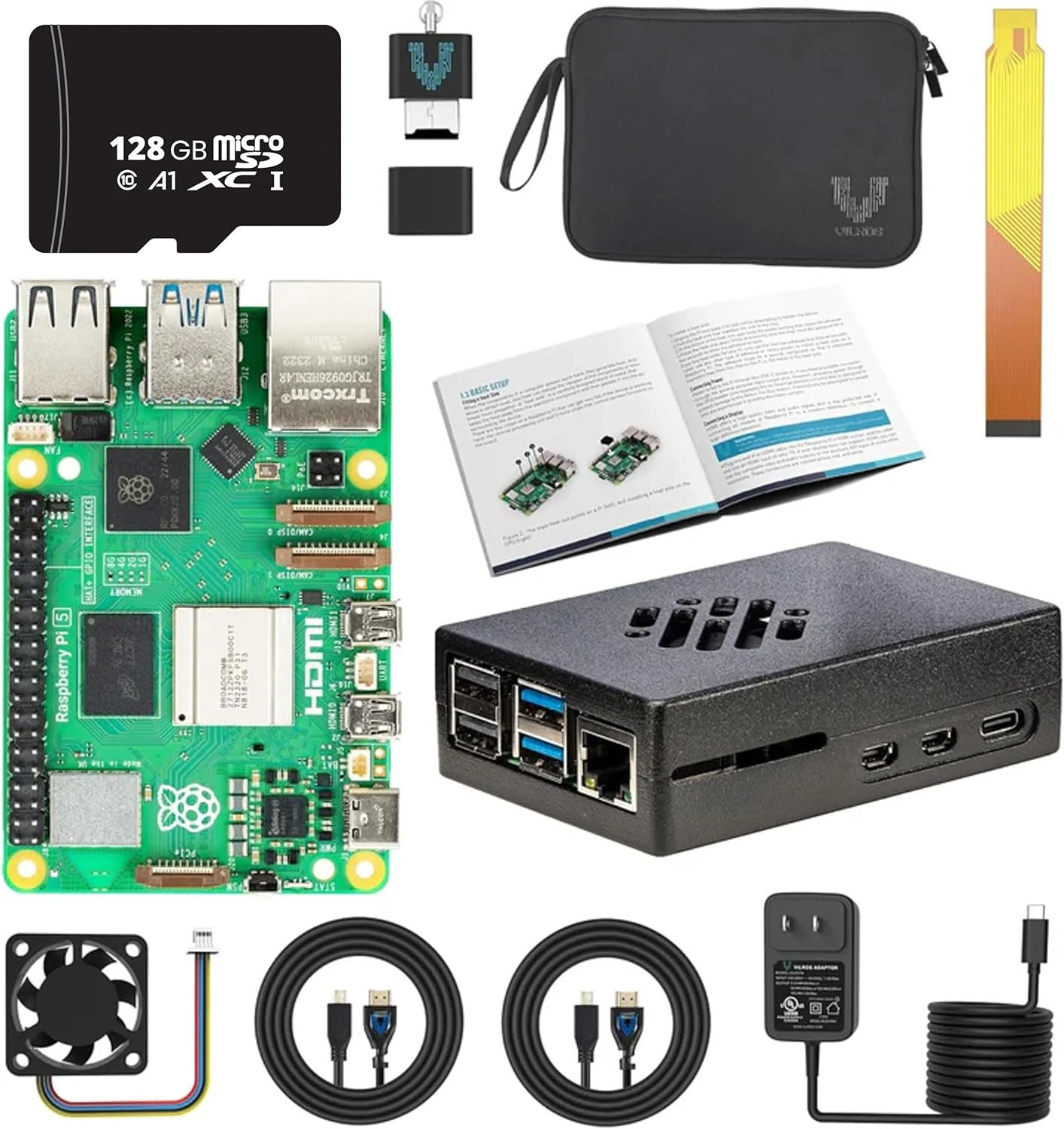 Raspberry Pi 5 Starter Kit MAX - Turbo Cooled Aluminum - (128GB Edition) - (4GB