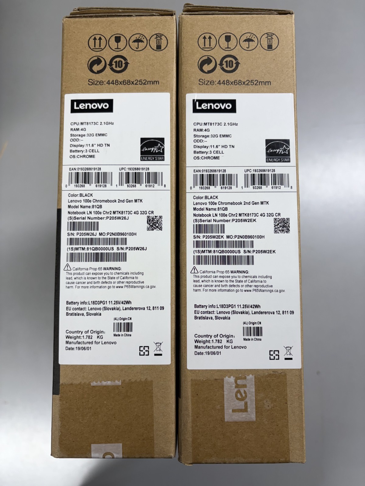 Set of 2 - Lenovo 100e Chromebook 2nd Gen 11.6 in MTK8173C 4GB 32GB - For Parts*
