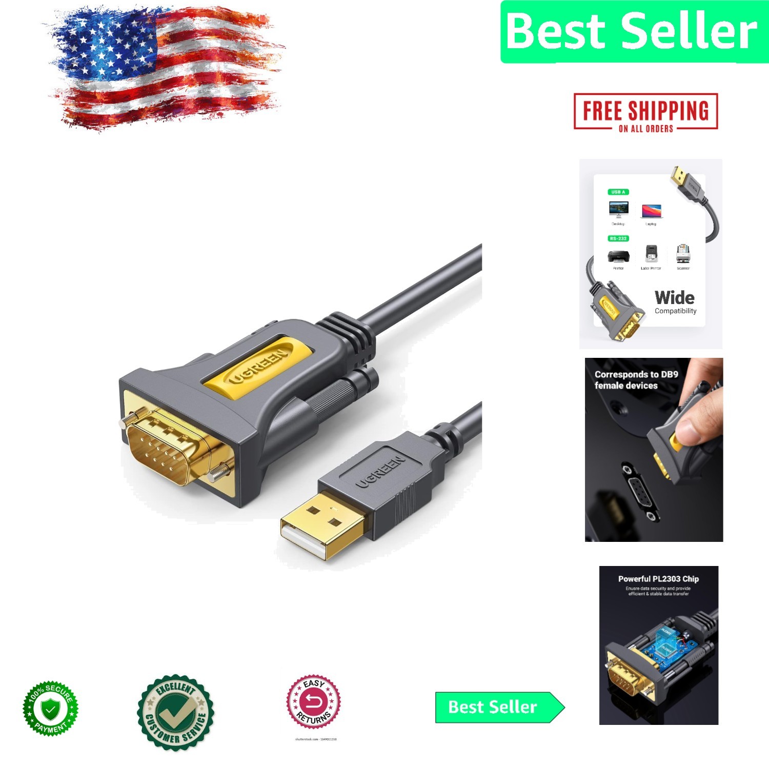 Versatile 6ft USB to Serial Adapter - High-Speed Data Transfer for All Devices