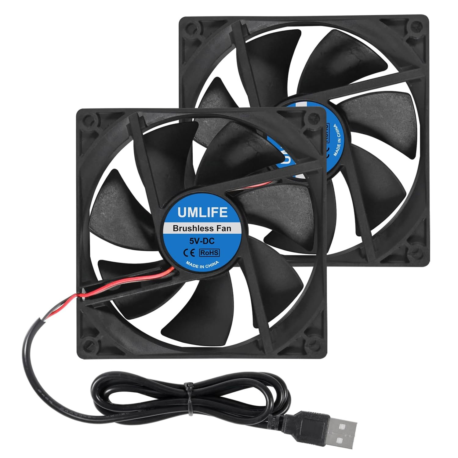 2Pcs 92mm x 92mm x 25mm 5V  Dual Ball Bearings Brushless Fan 2Pin DC Cool