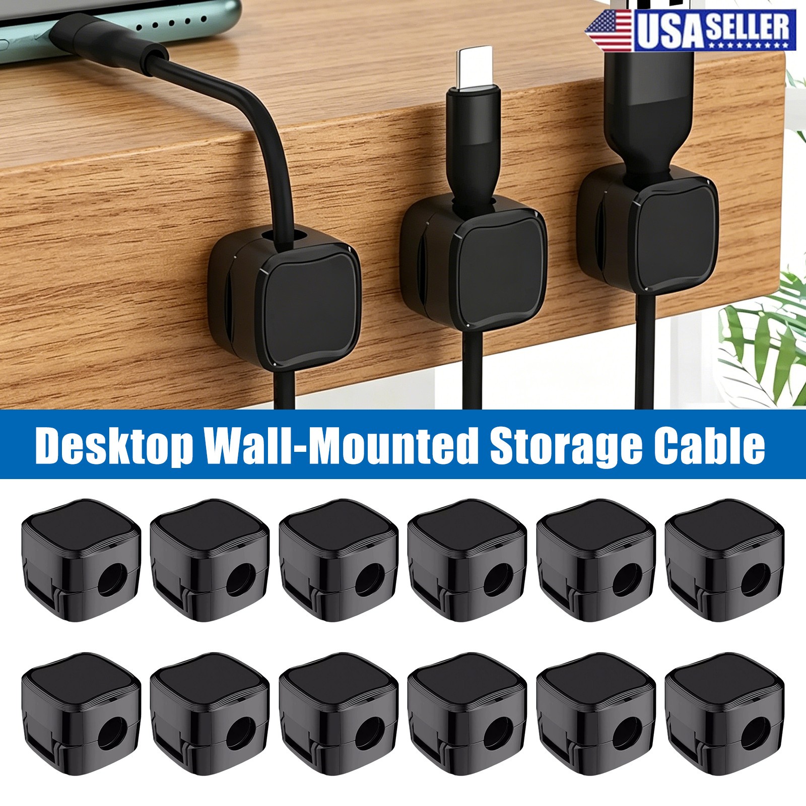 12Pcs Cable Clips Self-Adhesive Cord Management Wire Holder Organizer Clamp NEW