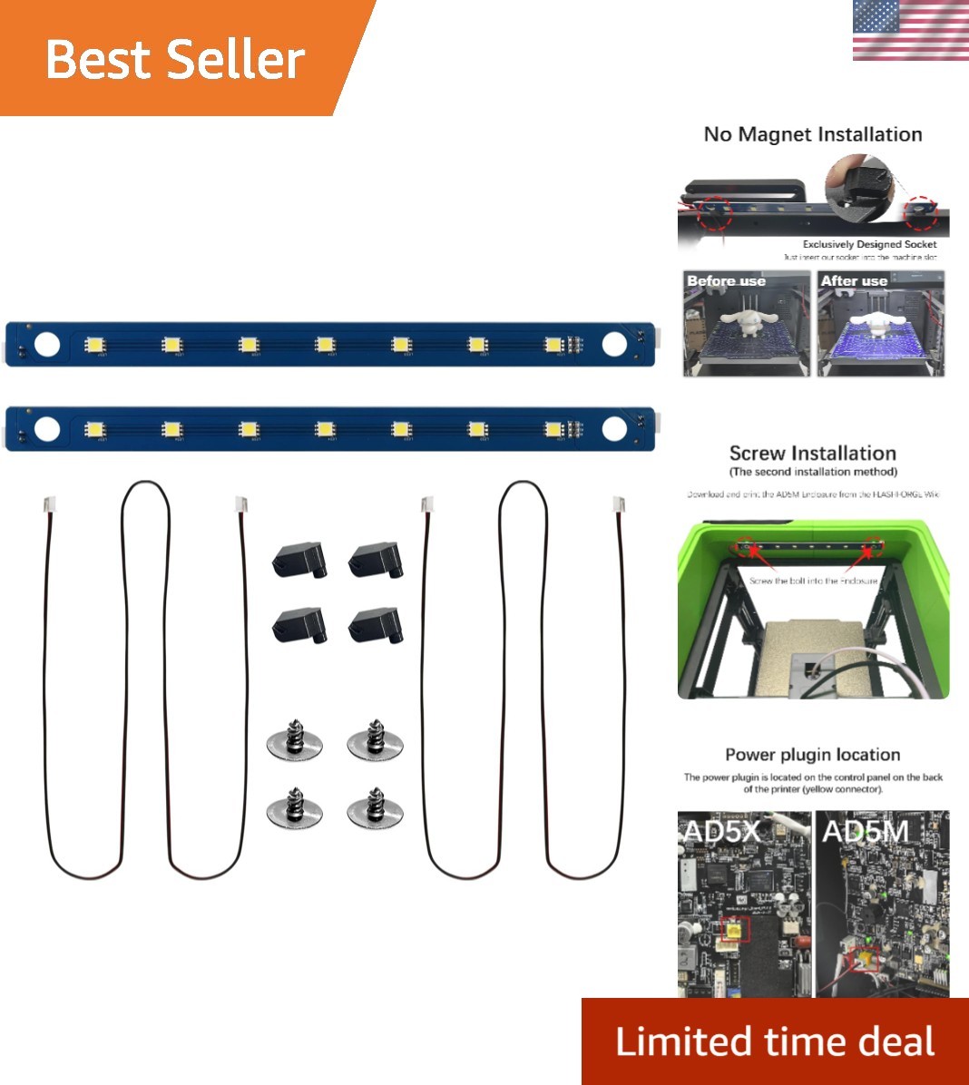 Effortless Installation AD5M LED Light Set for Enhanced 3D Printing Visibility