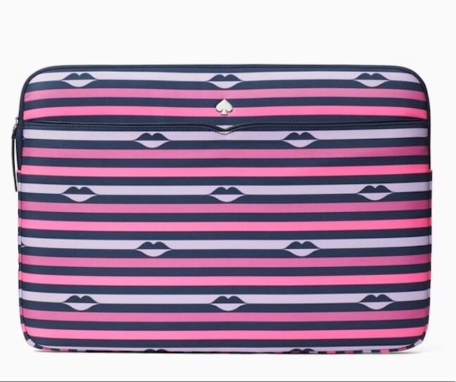 Kate Spade 15" Laptop Sleeve Case Nylon Jae Lip Print Pink New