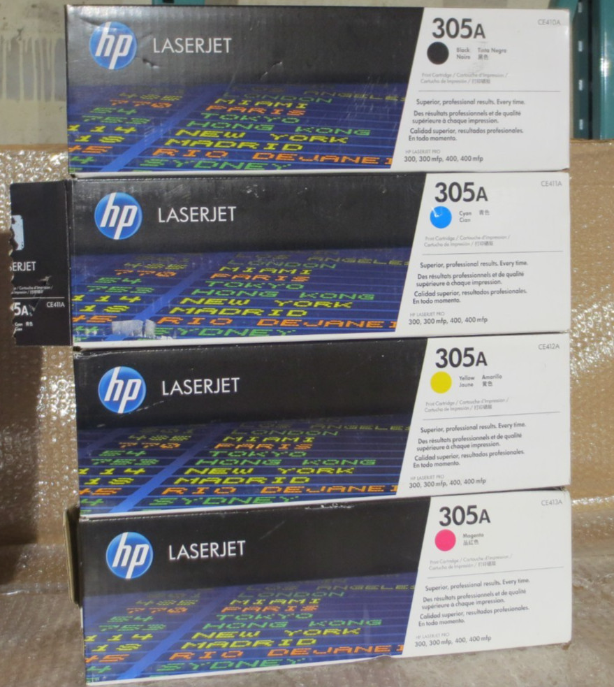 Lot Of 4 HP LaserJet 305A Toner Cartridge CE410A,CE411A,CE412A,CE413A