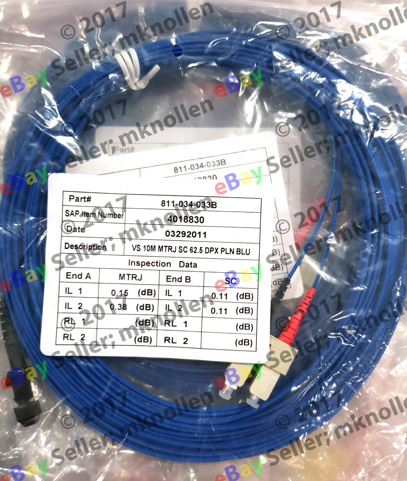 *Lot of 9* MTRJ to SC 10m MM Fiber Patch Cord Duplex 62.5/125 Multi Mode 32.8FT