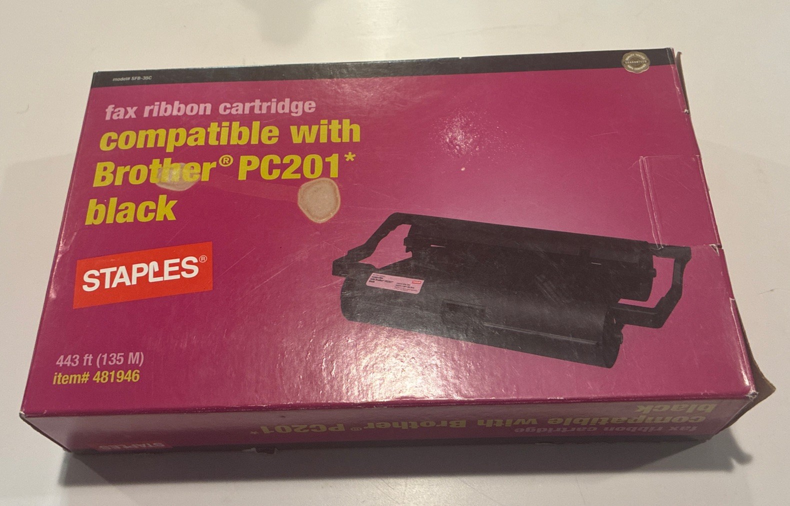NEW STAPLES FAX RIBBON CARTRIDGE COMPATIBLE WITH BROTHER PC201 BLACK - SEALED