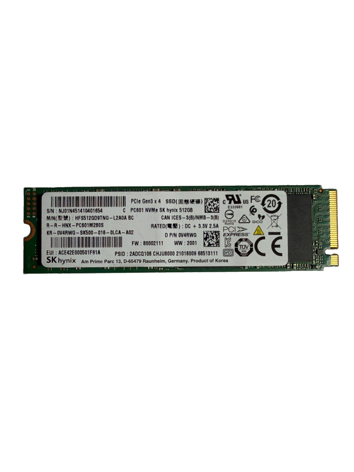 SK hynix PC601 512GB M.2 NVMe PCIe Gen3 SSD (HFS512GD9TNG)