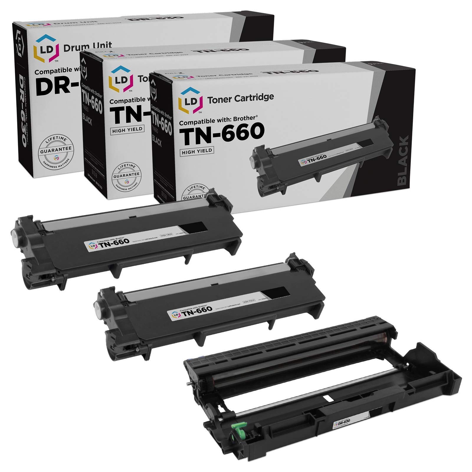 LD  3pk Comp Black Cartridge & Drum for Brother Toner TN660 DR630 TN-660 DR-630