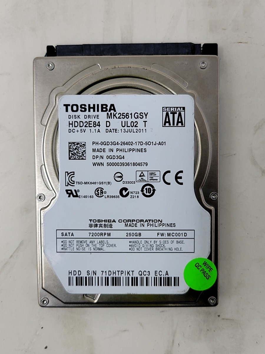 TOSHIBA MK2561GSY HDD2E84 Hard Drive 2.5" 250GB SATA