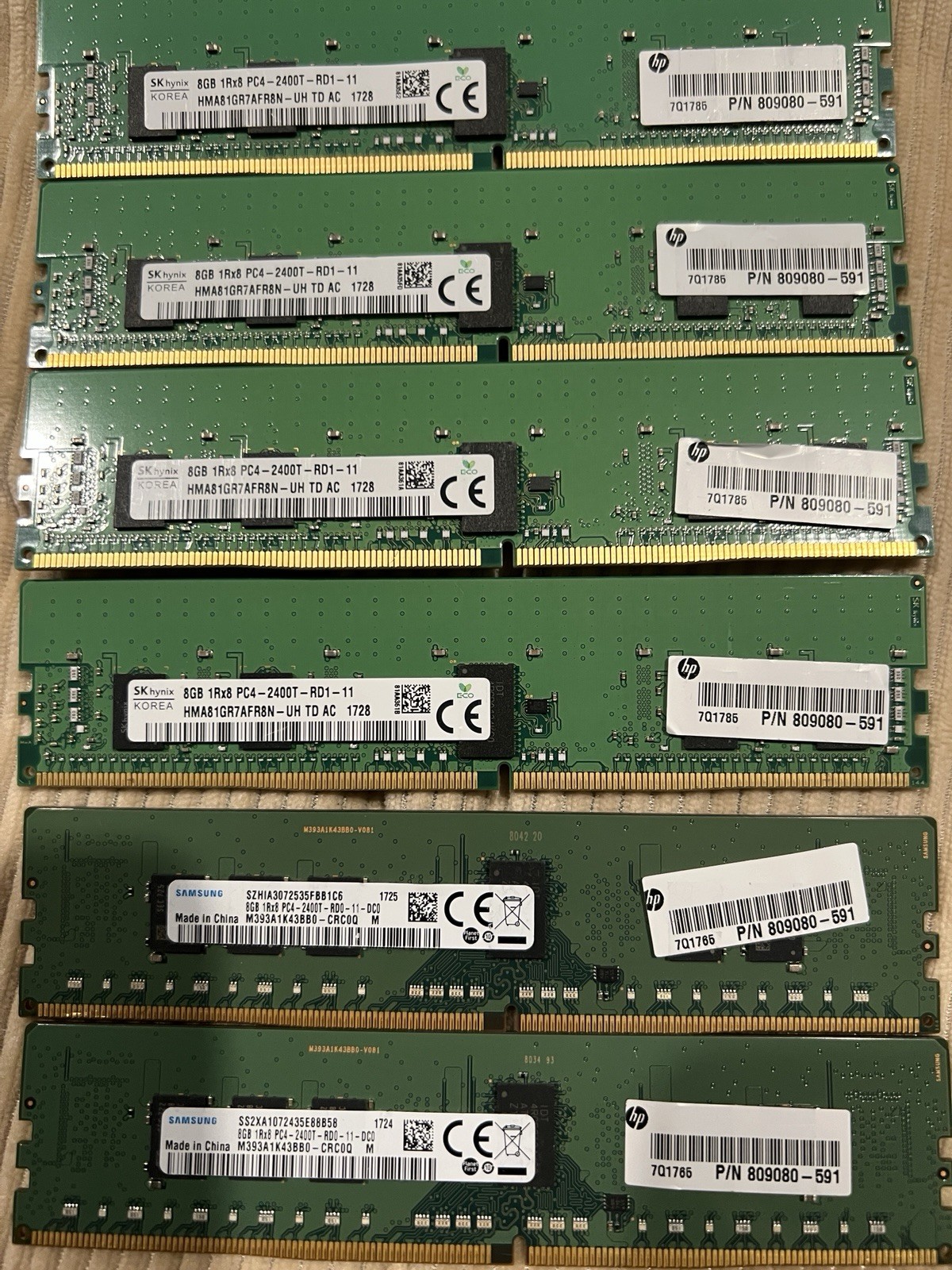 {Lot 6x} 8GB Hynix HMA81GR7AFR8N-UH PC4-2400T and m393a2k43bb0-crc0q mem 48gb