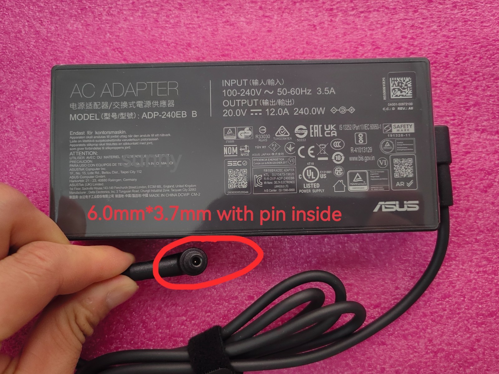 20V 12A ø6.0 240W For Asus ProArt Studiobook Pro 16 OLED (W7604) ADP-240EB B OEM