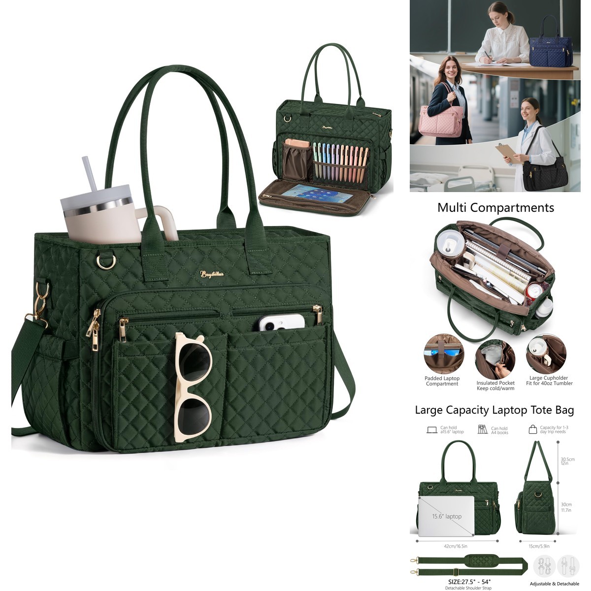Bagstellar Teacher Tote Bag Women, 15.6" Laptop Work Tote Computer Bag LSBB01