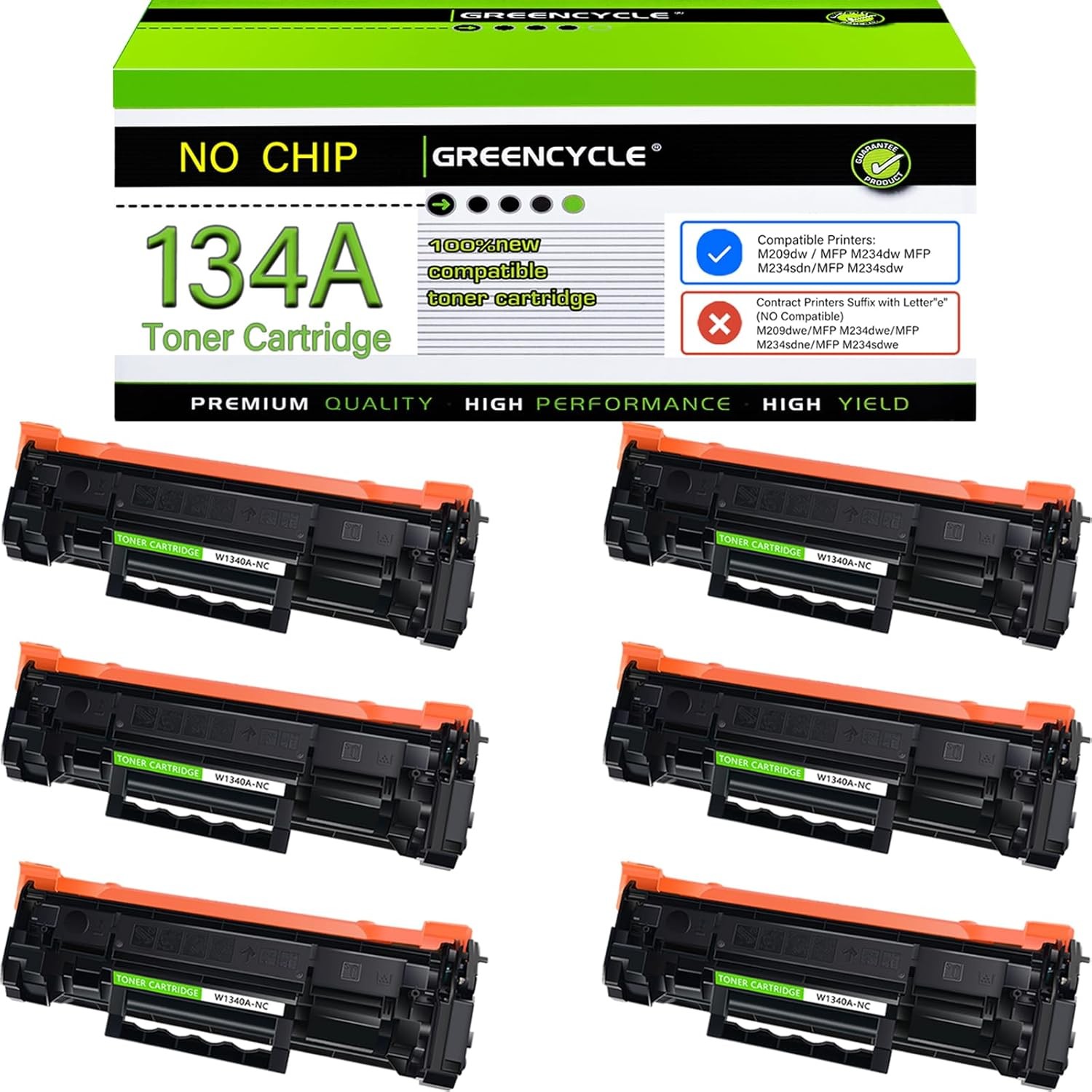 GREENCYCLE 6PK Compatible W1340A Toner With HP 134A M209dw MFP M234dwe No Chip