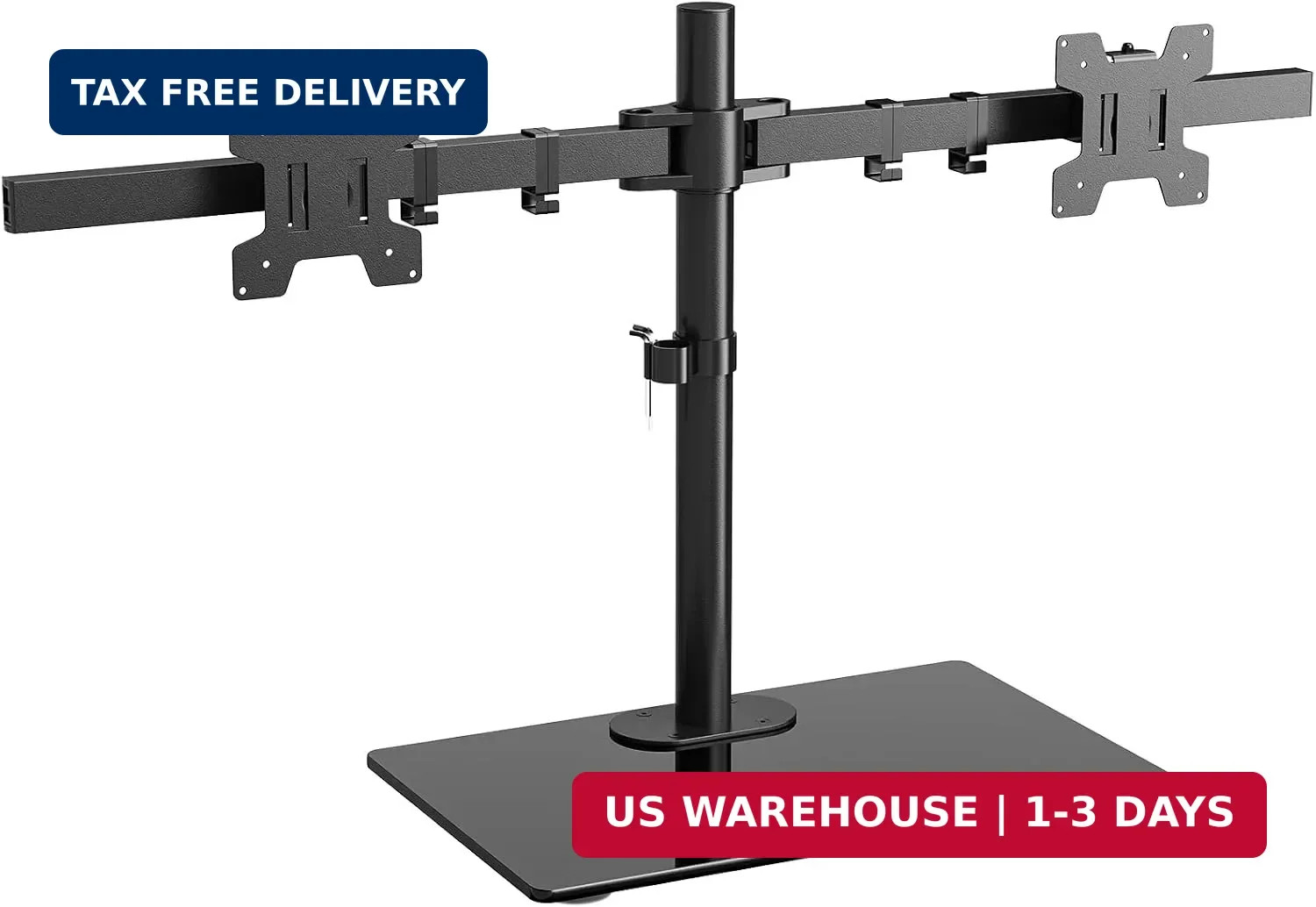 WALI Free Standing Dual Monitor Stand, Height Adjustable Monitor Mount with Glas