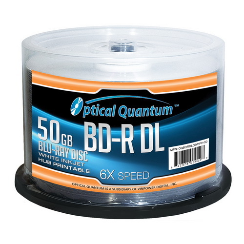 50 OQ 6x 50GB Blu-ray Duel Layer BD-R DL White Inkjet Printable OQBDRDL06WIPH-50