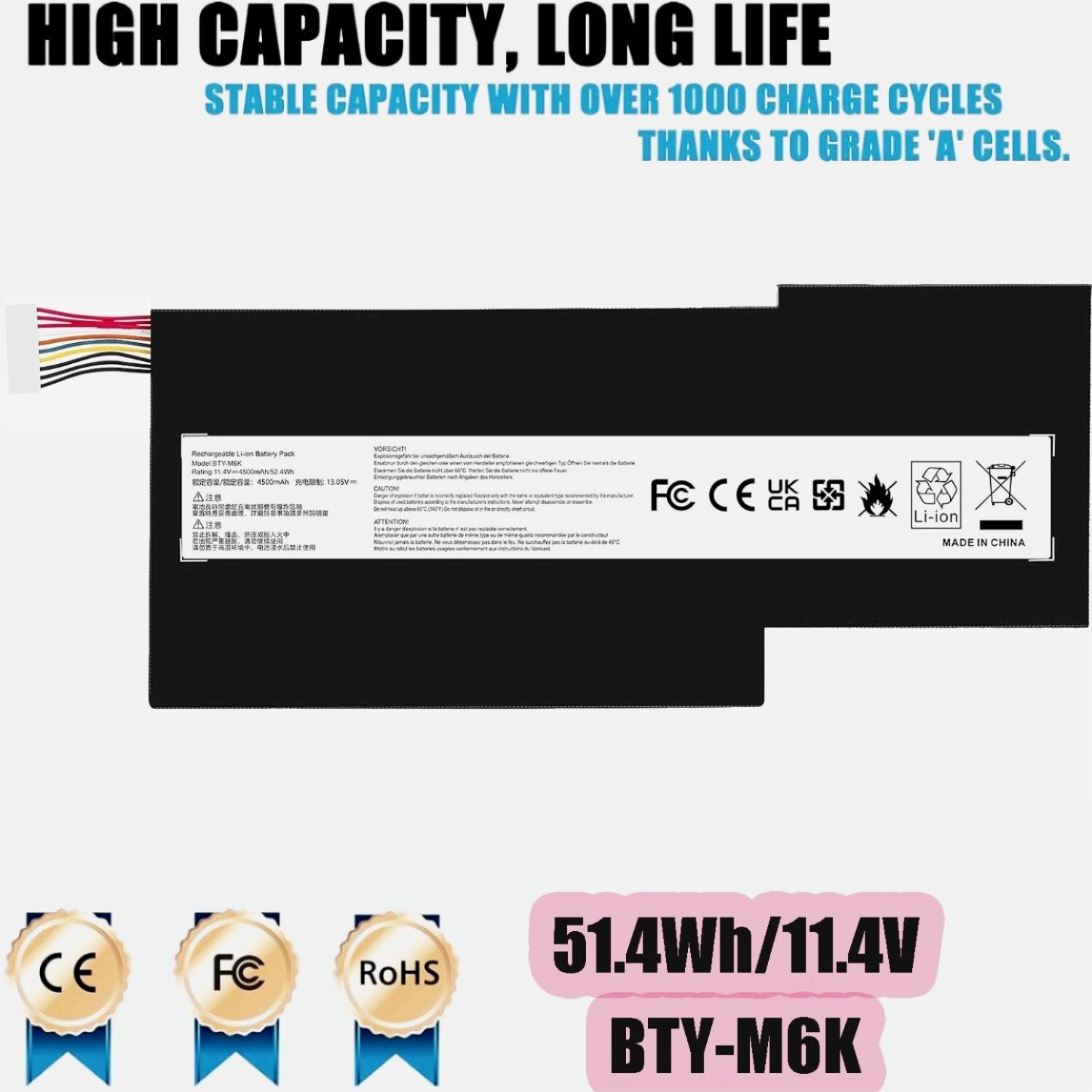 BTY-M6K Battery for MSI GF63 Thin 8RD 8RC 9SC GF75 Thin 3RD 8RC 8RD 9SC 52.4Wh