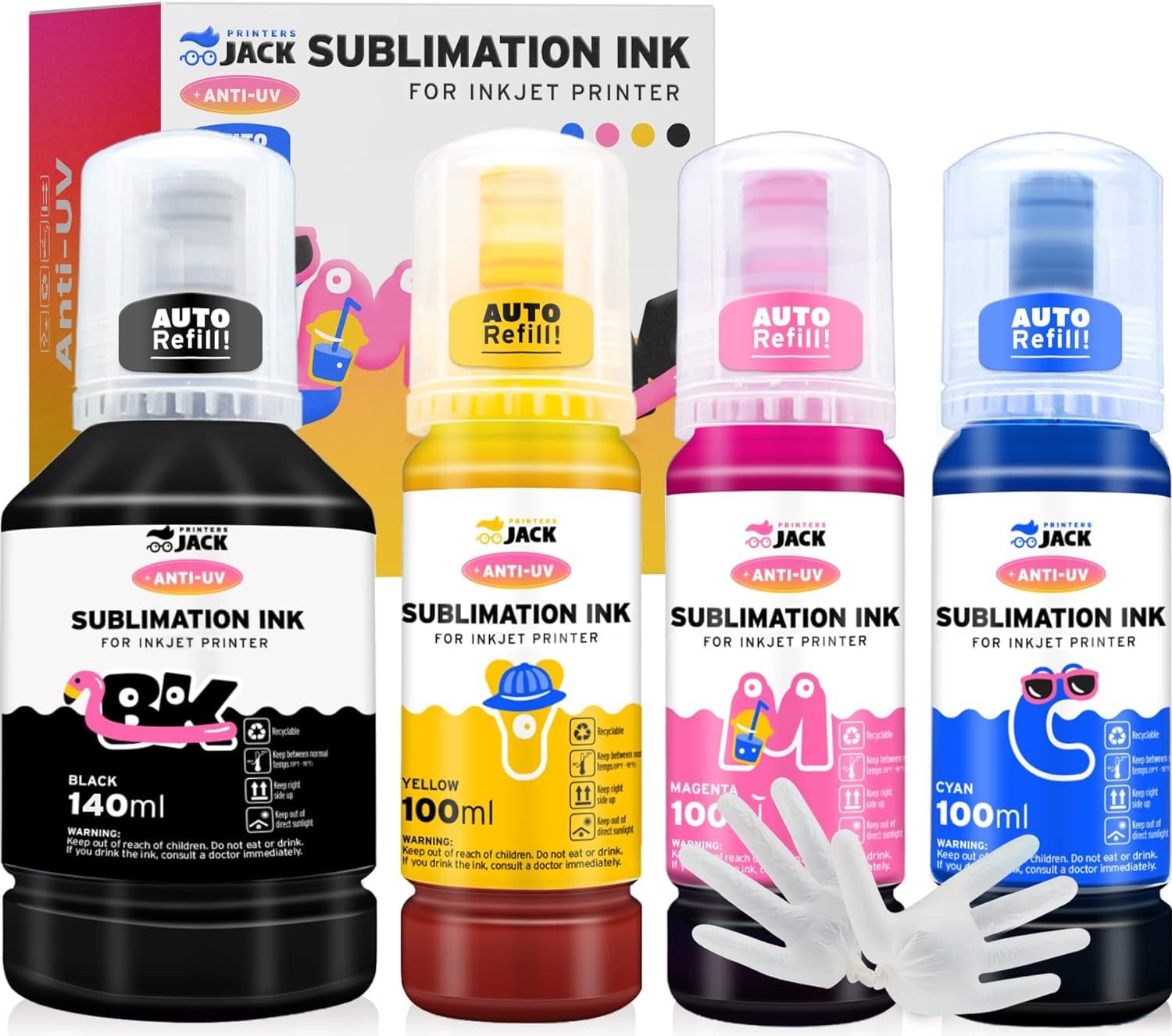 Printers Jack 440ml Sublimation Ink for Supertank Inkjet 440ml, Multicolor
