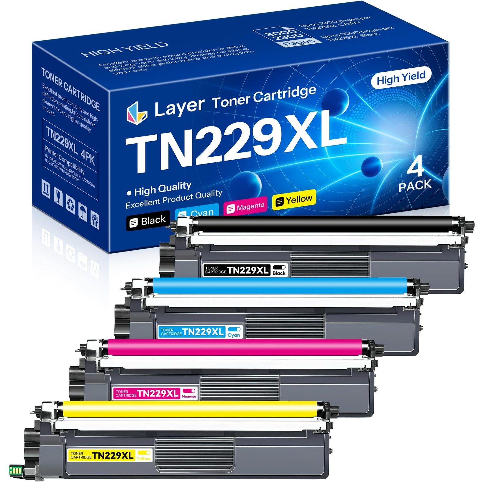 TN229XL High Yield Toner Cartridge FBA TN229XL-4PK, TN229XL-4PK(BK/C/M/Y)