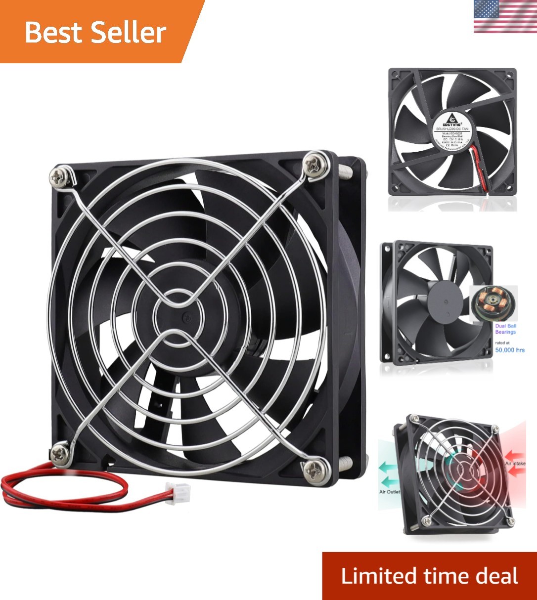 Ultra-Quiet 12V Cooling Fan with Dual Ball Bearings - Fits Desktops & Servers