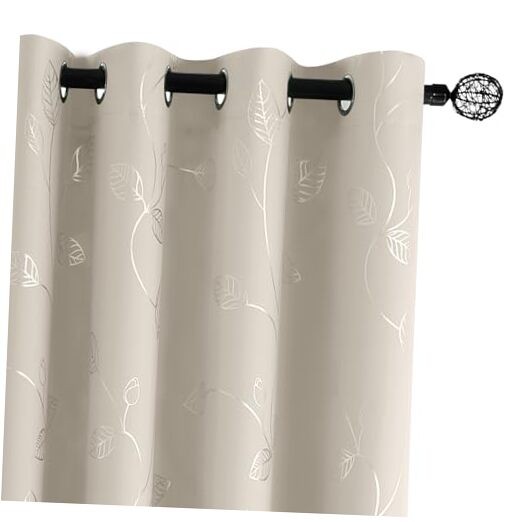  White Black Out Curtains 84 Inch Long 2 Panels, 52Wx84L Silver Leaf /Natural