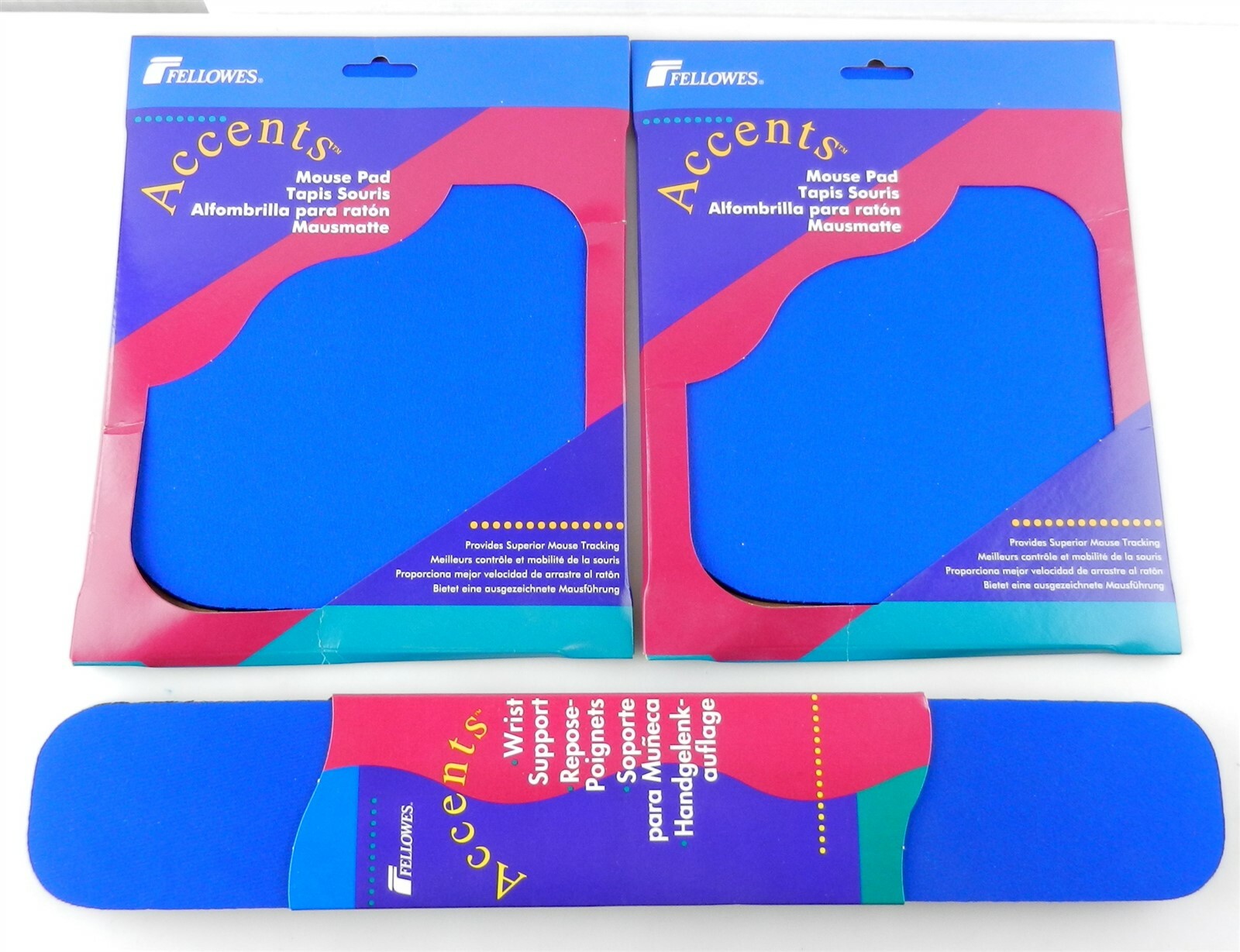 Fellowes Accents 2 - 8"x9" Mouse Pads & 1 - 3"x17" Wrist Support - NEW ~ T159