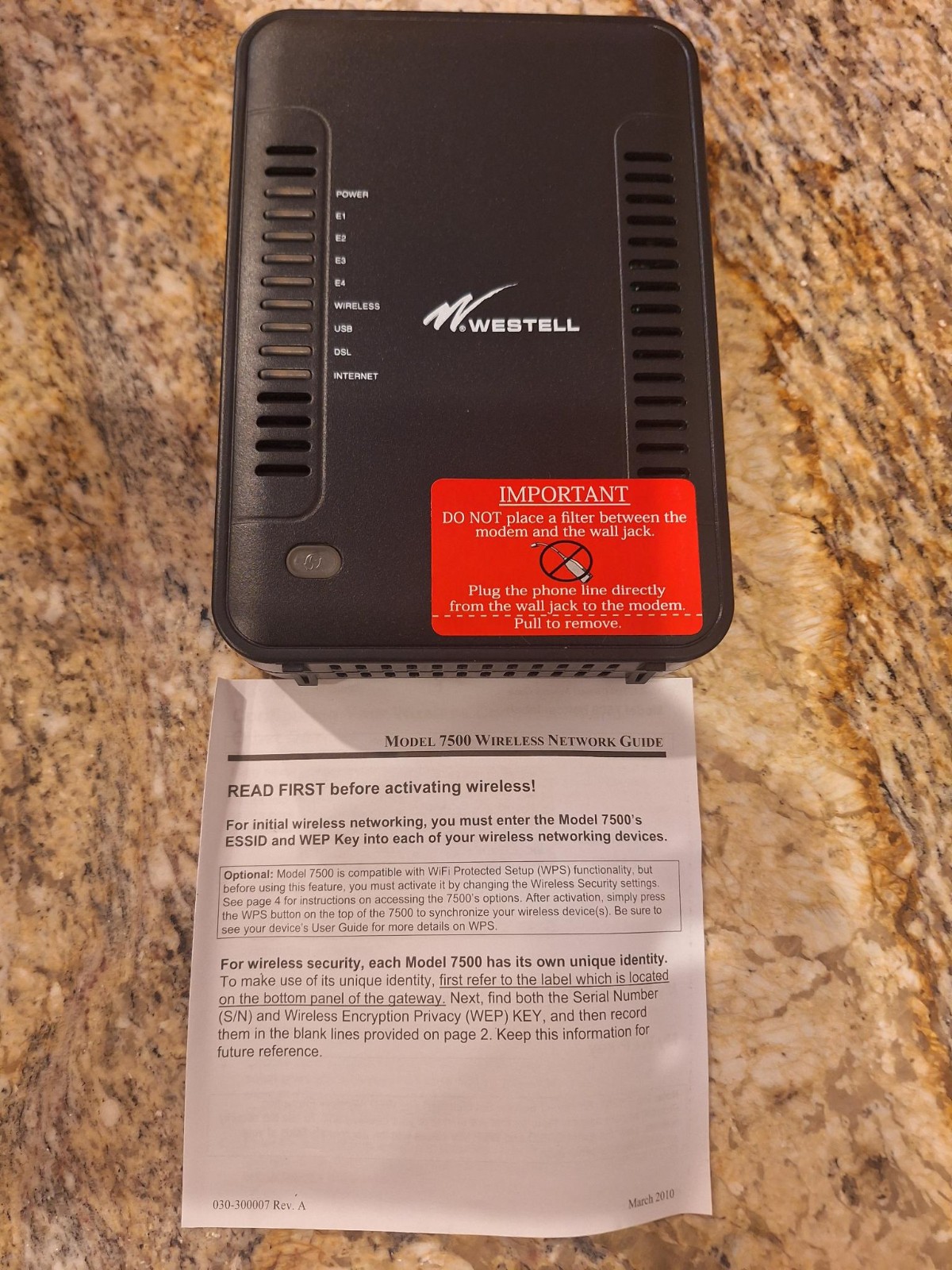 Verizon Westell 7500 DSL Wireless Modem/Router  A90-750045-07