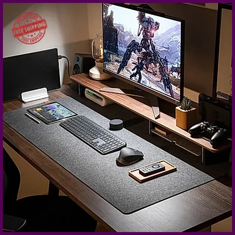Large Wool Felt Desk Mat Anti Slip Mouse Pad Laptop Office Gaming Black