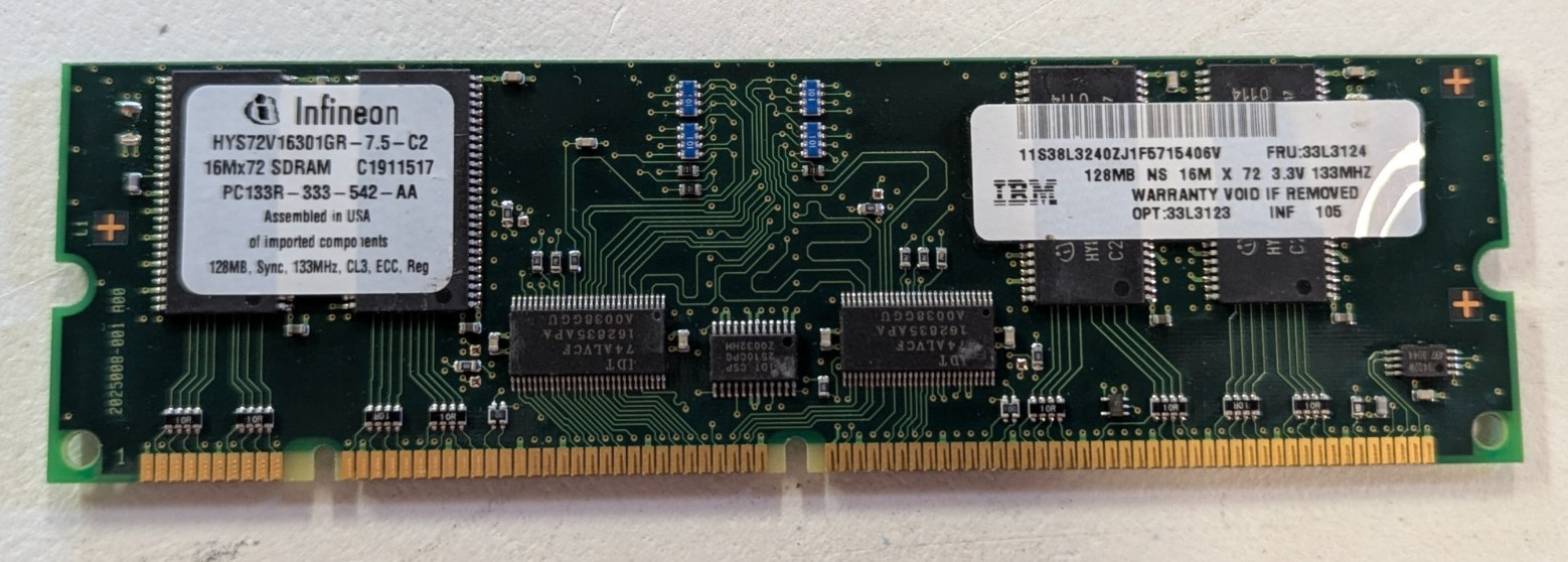 Infineon HYS72V16301GR-7.5-C2 IBM 33L3124 128MB PC133R ECC Reg SDRAM